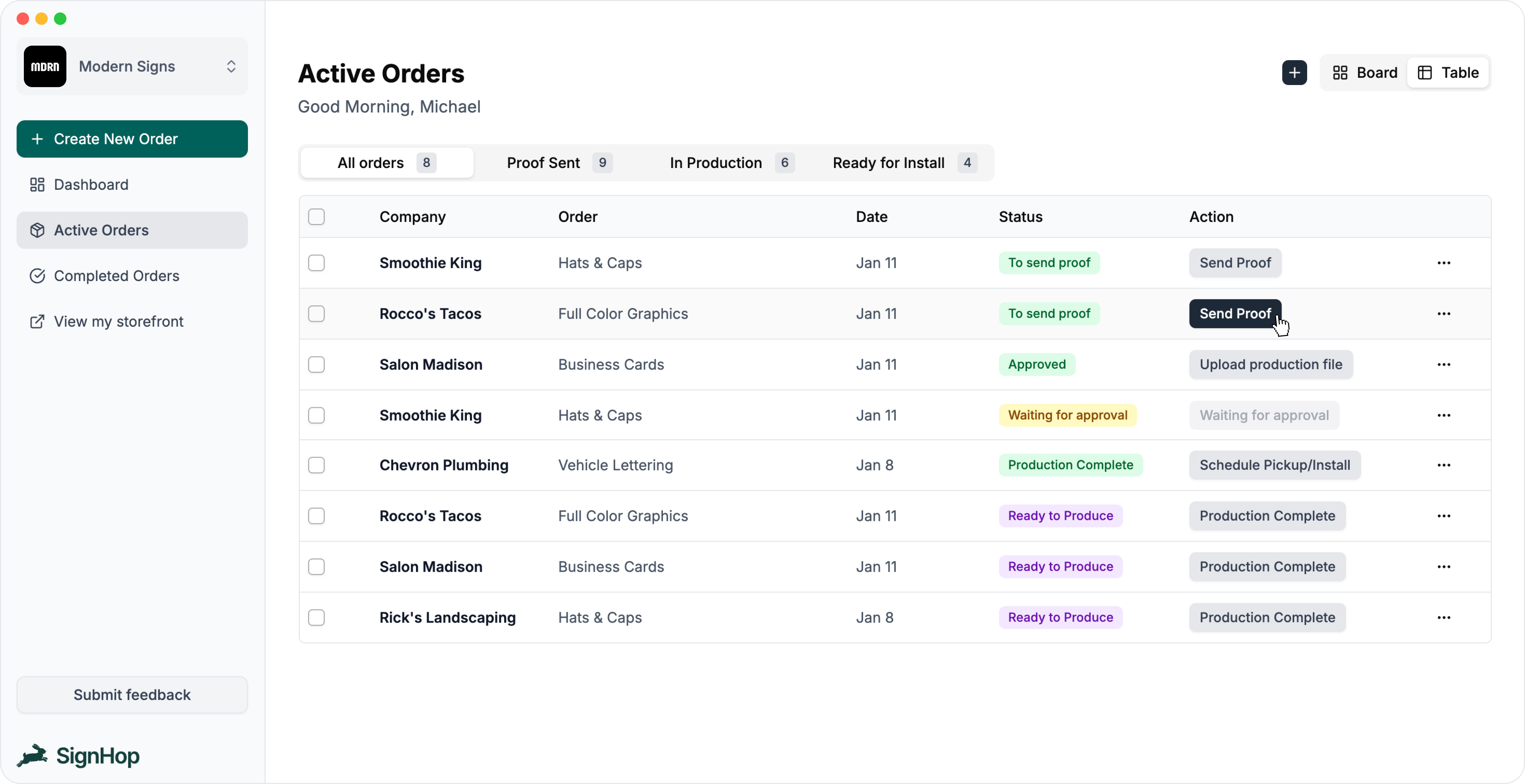 SignHop dashboard screenshot